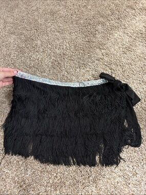 Black Fringe Mini Skirt with Decorative Waistband